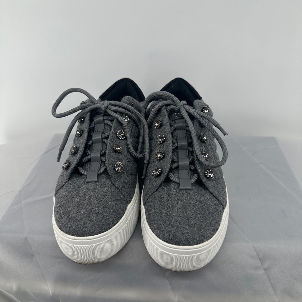 Kurt Geiger Liviah low top platform Rhinestone Embellished Gray Felt sneaker